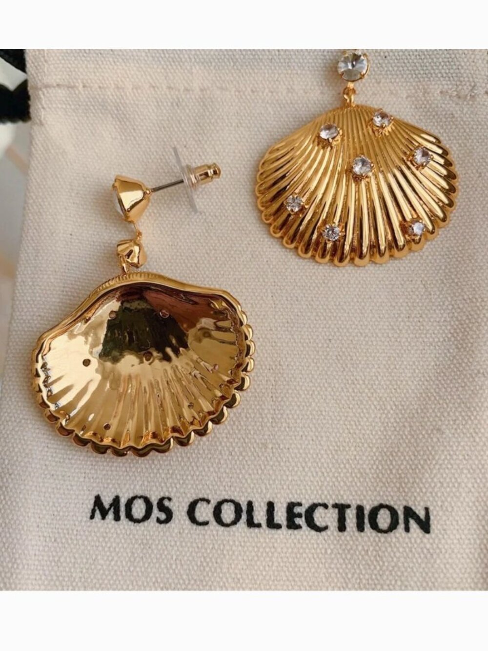 MOS Collection Gold Seashell Drop Earrings Rhinestone Statement Earrings - Picture 4 of 5